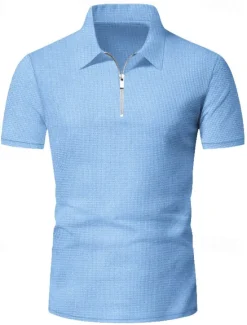 Hot OUKU Men's Polo Shirts Quarter Zip Polo Outdoor Daily Wear Lapel Short Sleeve Fashion Hawaiian Plain 2 Piece Summer Regular Fit Black White Navy Blue Royal Blue Green Khaki Polo Shirts