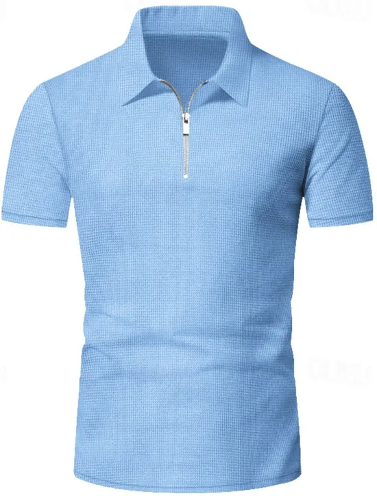 Hot OUKU Men's Polo Shirts Quarter Zip Polo Outdoor Daily Wear Lapel Short Sleeve Fashion Hawaiian Plain 2 Piece Summer Regular Fit Black White Navy Blue Royal Blue Green Khaki Polo Shirts