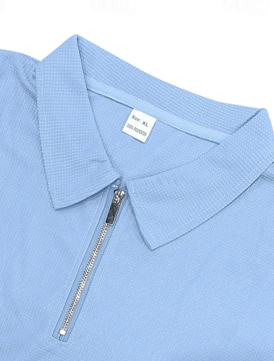 Hot OUKU Men's Polo Shirts Quarter Zip Polo Outdoor Daily Wear Lapel Short Sleeve Fashion Hawaiian Plain 2 Piece Summer Regular Fit Black White Navy Blue Royal Blue Green Khaki Polo Shirts