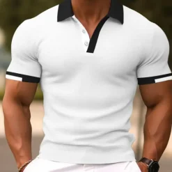 Best OUKU Men's Polo Shirts Sports Polo Shirts Casual Sports Ribbed Polo Collar Short Sleeve Fashion Basic Solid Color Classic Style Summer Regular Fit Black White Light Green Red Light Blue Polo Shirts