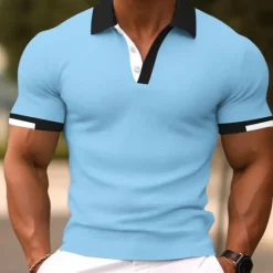 Best OUKU Men's Polo Shirts Sports Polo Shirts Casual Sports Ribbed Polo Collar Short Sleeve Fashion Basic Solid Color Classic Style Summer Regular Fit Black White Light Green Red Light Blue Polo Shirts