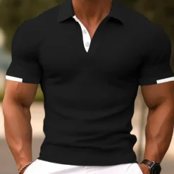 Best OUKU Men's Polo Shirts Sports Polo Shirts Casual Sports Ribbed Polo Collar Short Sleeve Fashion Basic Solid Color Classic Style Summer Regular Fit Black White Light Green Red Light Blue Polo Shirts