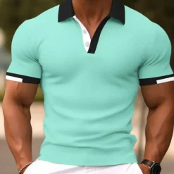 Best OUKU Men's Polo Shirts Sports Polo Shirts Casual Sports Ribbed Polo Collar Short Sleeve Fashion Basic Solid Color Classic Style Summer Regular Fit Black White Light Green Red Light Blue Polo Shirts