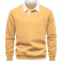 Sale OUKU Men's Polo Sweatshirt Apricot Black Yellow Red Navy Blue Polo Collar Plain Casual Daily Sports non-printing Cool Casual Fleeced Spring & Fall Clothing Apparel Hoodies Sweatshirts Long Sleeve