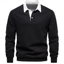 Sale OUKU Men's Polo Sweatshirt Apricot Black Yellow Red Navy Blue Polo Collar Plain Casual Daily Sports non-printing Cool Casual Fleeced Spring & Fall Clothing Apparel Hoodies Sweatshirts Long Sleeve