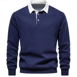 Sale OUKU Men's Polo Sweatshirt Apricot Black Yellow Red Navy Blue Polo Collar Plain Casual Daily Sports non-printing Cool Casual Fleeced Spring & Fall Clothing Apparel Hoodies Sweatshirts Long Sleeve