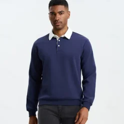 Sale OUKU Men's Polo Sweatshirt Apricot Black Yellow Red Navy Blue Polo Collar Plain Casual Daily Sports non-printing Cool Casual Fleeced Spring & Fall Clothing Apparel Hoodies Sweatshirts Long Sleeve