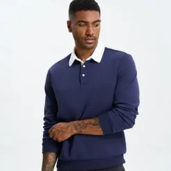 Sale OUKU Men's Polo Sweatshirt Apricot Black Yellow Red Navy Blue Polo Collar Plain Casual Daily Sports non-printing Cool Casual Fleeced Spring & Fall Clothing Apparel Hoodies Sweatshirts Long Sleeve