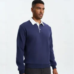 Sale OUKU Men's Polo Sweatshirt Apricot Black Yellow Red Navy Blue Polo Collar Plain Casual Daily Sports non-printing Cool Casual Fleeced Spring & Fall Clothing Apparel Hoodies Sweatshirts Long Sleeve