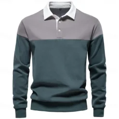 Sale OUKU Men's Polo Sweatshirt Yellow Army Green Red Blue Green Lapel Color Block Casual Daily Sports Casual Spring & Fall Clothing Apparel Hoodies Sweatshirts Long Sleeve