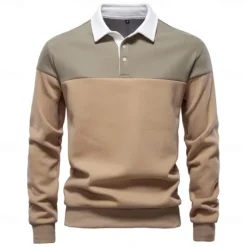 Sale OUKU Men's Polo Sweatshirt Yellow Army Green Red Blue Green Lapel Color Block Casual Daily Sports Casual Spring & Fall Clothing Apparel Hoodies Sweatshirts Long Sleeve