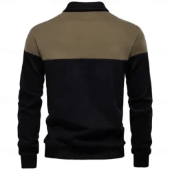 Sale OUKU Men's Polo Sweatshirt Yellow Army Green Red Blue Green Lapel Color Block Casual Daily Sports Casual Spring & Fall Clothing Apparel Hoodies Sweatshirts Long Sleeve