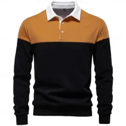 Sale OUKU Men's Polo Sweatshirt Yellow Army Green Red Blue Green Lapel Color Block Casual Daily Sports Casual Spring & Fall Clothing Apparel Hoodies Sweatshirts Long Sleeve