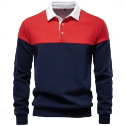 Sale OUKU Men's Polo Sweatshirt Yellow Army Green Red Blue Green Lapel Color Block Casual Daily Sports Casual Spring & Fall Clothing Apparel Hoodies Sweatshirts Long Sleeve