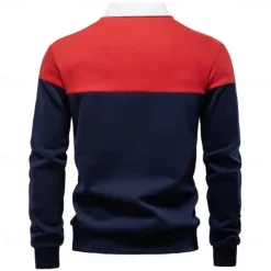 Sale OUKU Men's Polo Sweatshirt Yellow Army Green Red Blue Green Lapel Color Block Casual Daily Sports Casual Spring & Fall Clothing Apparel Hoodies Sweatshirts Long Sleeve