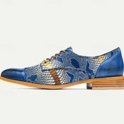 Hot OUKU Men's Premium Cowhide Leather Oxford Shoes with Snake Print – Casual Dress Shoes for Formal & Party Occasions Blue