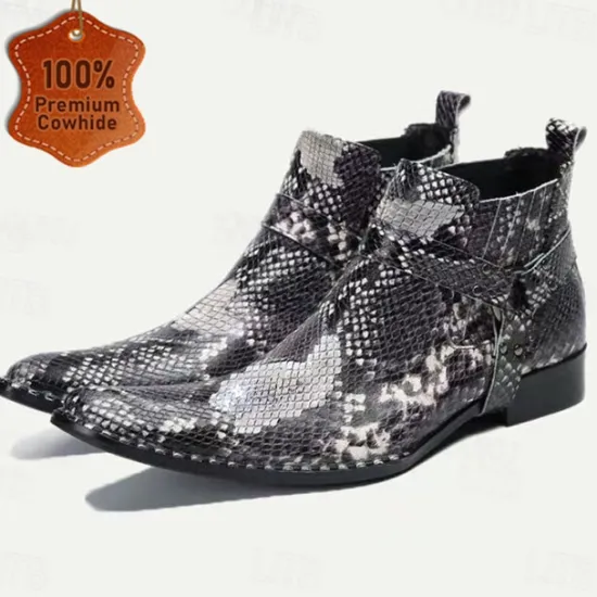 Best OUKU Men's Premium Cowhide Leather Ankle Boots with Snakeskin Pattern – Stylish Western Motorcycle Boots for Biker Events and Casual Wear Black