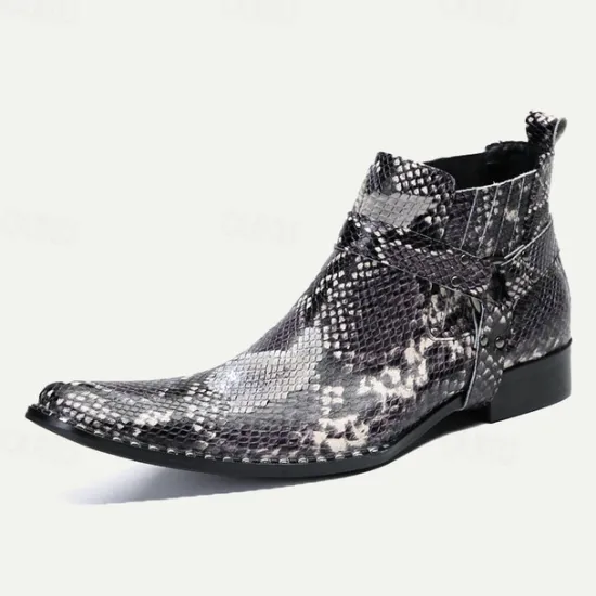 Best OUKU Men's Premium Cowhide Leather Ankle Boots with Snakeskin Pattern – Stylish Western Motorcycle Boots for Biker Events and Casual Wear Black