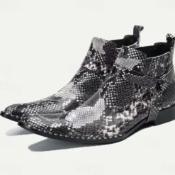 Best OUKU Men's Premium Cowhide Leather Ankle Boots with Snakeskin Pattern – Stylish Western Motorcycle Boots for Biker Events and Casual Wear Black
