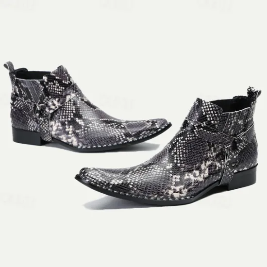 Best OUKU Men's Premium Cowhide Leather Ankle Boots with Snakeskin Pattern – Stylish Western Motorcycle Boots for Biker Events and Casual Wear Black