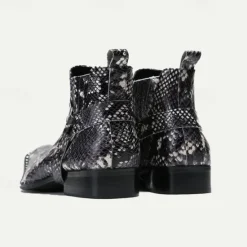 Best OUKU Men's Premium Cowhide Leather Ankle Boots with Snakeskin Pattern – Stylish Western Motorcycle Boots for Biker Events and Casual Wear Black