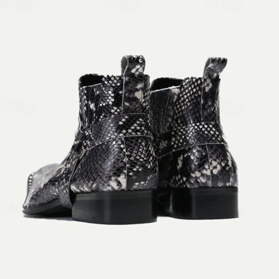Best OUKU Men's Premium Cowhide Leather Ankle Boots with Snakeskin Pattern – Stylish Western Motorcycle Boots for Biker Events and Casual Wear Black