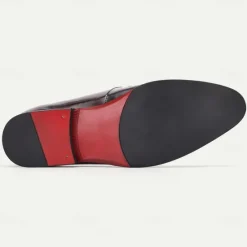 New OUKU Men's Premium Cowhide Loafers with Red Suede Accent and Bow Detail – Luxury Formal Slip-On Dress Shoes Wine