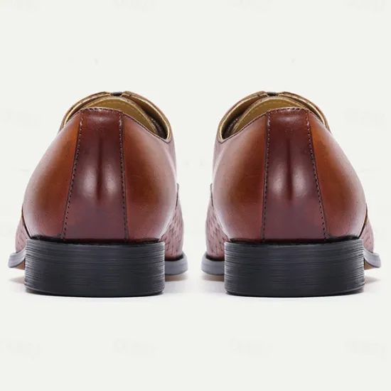 New OUKU Men's Premium Cowhide Oxford Shoes with Woven Leather Design, Classic Lace-Up Style for Formal and Business Occasions