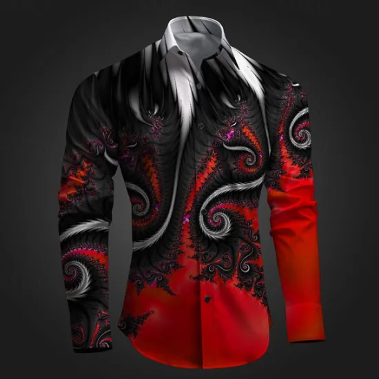 Outlet OUKU Men's Printed Shirts Long Sleeve Subcultural Vacation Party Street Spring & Summer Turndown Print Button-Down Red+Pink Red Navy Blue Blue Purple