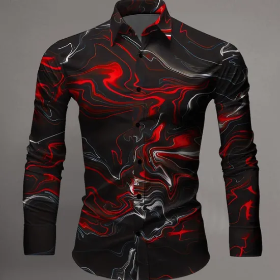 Outlet OUKU Men's Printed Shirts Long Sleeve Subcultural Vacation Party Street Spring & Summer Turndown Print Button-Down Red+Pink Red Navy Blue Blue Purple