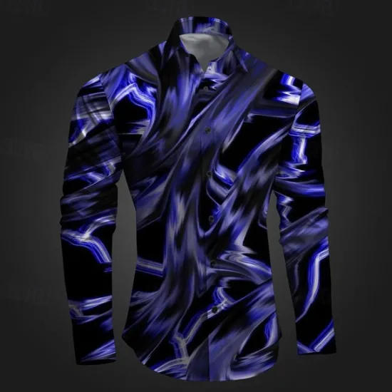 Outlet OUKU Men's Printed Shirts Long Sleeve Subcultural Vacation Party Street Spring & Summer Turndown Print Button-Down Red+Pink Red Navy Blue Blue Purple