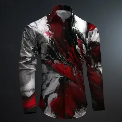 Outlet OUKU Men's Printed Shirts Long Sleeve Subcultural Vacation Party Street Spring & Summer Turndown Print Button-Down Red+Pink Red Navy Blue Blue Purple