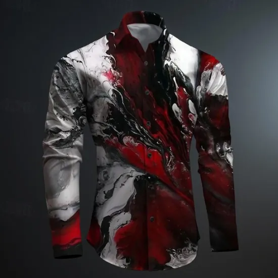 Outlet OUKU Men's Printed Shirts Long Sleeve Subcultural Vacation Party Street Spring & Summer Turndown Print Button-Down Red+Pink Red Navy Blue Blue Purple