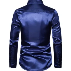 Clearance OUKU Men's Prom Shirt Disco Shirt Satin Silk Shirt Tuxedo Shirts Solid Color Wedding Party Black White Red Blue Long Sleeve Turndown Summer Spring Clothing Apparel Sequins