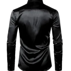 Clearance OUKU Men's Prom Shirt Disco Shirt Satin Silk Shirt Tuxedo Shirts Solid Color Wedding Party Black White Red Blue Long Sleeve Turndown Summer Spring Clothing Apparel Sequins