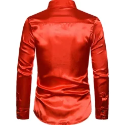 Clearance OUKU Men's Prom Shirt Disco Shirt Satin Silk Shirt Tuxedo Shirts Solid Color Wedding Party Black White Red Blue Long Sleeve Turndown Summer Spring Clothing Apparel Sequins