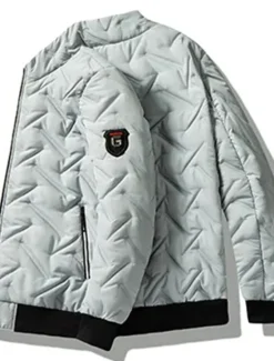 Hot OUKU Men's Puffer Jacket Bomber Jacket Quilted Jacket Full Zip Casual Daily Wear Regular Casual Daily Trendy Windproof Warm Fall Winter Stripes and Plaid Black Light Green Royal Blue Gray Puffer Jacket