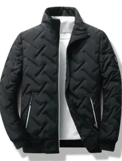 Hot OUKU Men's Puffer Jacket Bomber Jacket Quilted Jacket Full Zip Casual Daily Wear Regular Casual Daily Trendy Windproof Warm Fall Winter Stripes and Plaid Black Light Green Royal Blue Gray Puffer Jacket