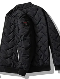 Hot OUKU Men's Puffer Jacket Bomber Jacket Quilted Jacket Full Zip Casual Daily Wear Regular Casual Daily Trendy Windproof Warm Fall Winter Stripes and Plaid Black Light Green Royal Blue Gray Puffer Jacket