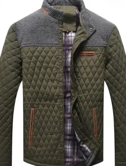 OUKU Men's Puffer Jacket Casual Jacket Daily Vacation Warm Pocket Fall & Winter Color Block Fashion Classic Stand Collar Regular Black Wine Navy Blue Brown Khaki Jacket