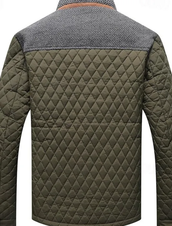 OUKU Men's Puffer Jacket Casual Jacket Daily Vacation Warm Pocket Fall & Winter Color Block Fashion Classic Stand Collar Regular Black Wine Navy Blue Brown Khaki Jacket