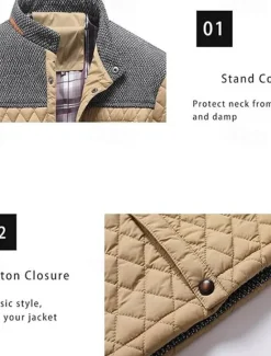 OUKU Men's Puffer Jacket Casual Jacket Daily Vacation Warm Pocket Fall & Winter Color Block Fashion Classic Stand Collar Regular Black Wine Navy Blue Brown Khaki Jacket
