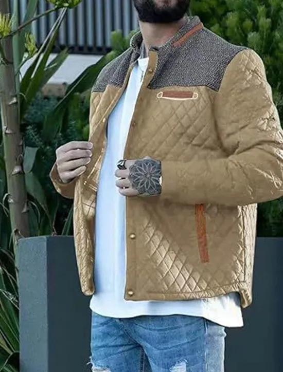 OUKU Men's Puffer Jacket Casual Jacket Daily Vacation Warm Pocket Fall & Winter Color Block Fashion Classic Stand Collar Regular Black Wine Navy Blue Brown Khaki Jacket