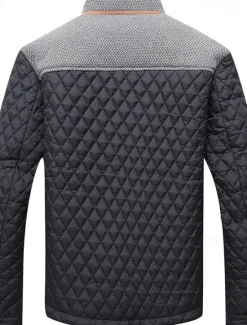 OUKU Men's Puffer Jacket Casual Jacket Daily Vacation Warm Pocket Fall & Winter Color Block Fashion Classic Stand Collar Regular Black Wine Navy Blue Brown Khaki Jacket