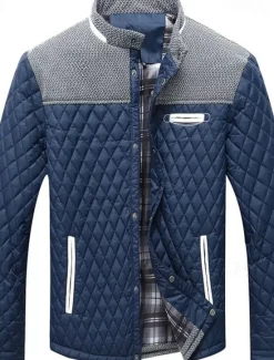 OUKU Men's Puffer Jacket Casual Jacket Daily Vacation Warm Pocket Fall & Winter Color Block Fashion Classic Stand Collar Regular Black Wine Navy Blue Brown Khaki Jacket