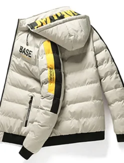 Outlet OUKU Men's Puffer Jacket Hoodie Coat Padded Zipper Pocket Print Sports Outdoor Regular Outdoor Casual / Daily Winter Letter Black Yellow Red Khaki Puffer Jacket