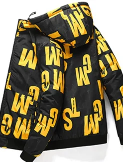 Outlet OUKU Men's Puffer Jacket Hoodie Coat Padded Zipper Pocket Print Sports Outdoor Regular Outdoor Casual / Daily Winter Letter Black Yellow Red Khaki Puffer Jacket