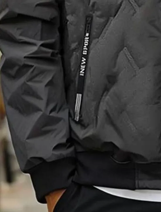 Online OUKU Men's Puffer Jacket Padded Pocket Full Zip Christmas Outdoor Street Regular Neutral Fashion Daily Winter Solid Color Black Gray Puffer Jacket