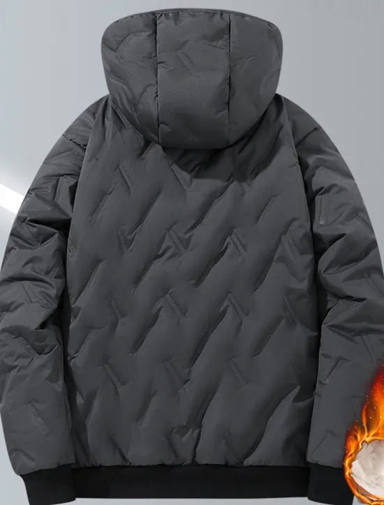 Online OUKU Men's Puffer Jacket Padded Pocket Full Zip Christmas Outdoor Street Regular Neutral Fashion Daily Winter Solid Color Black Gray Puffer Jacket