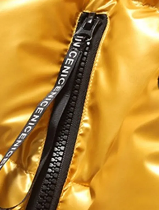 Hot OUKU Men's Puffer Jacket Padded Parka Pocket Print Zipper Pocket Sports Outdoor Traveling Short Chic & Modern Outdoor Casual / Daily Winter Letter Silver Black Yellow Puffer Jacket